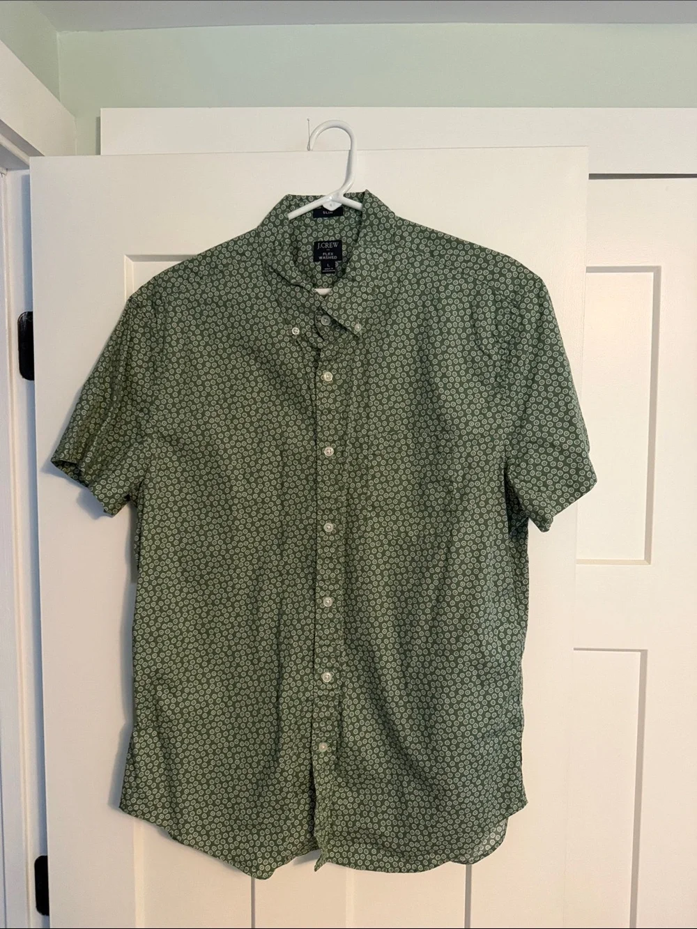 J. Crew Green Short-Sleeve Button-Down with Micro Floral Print